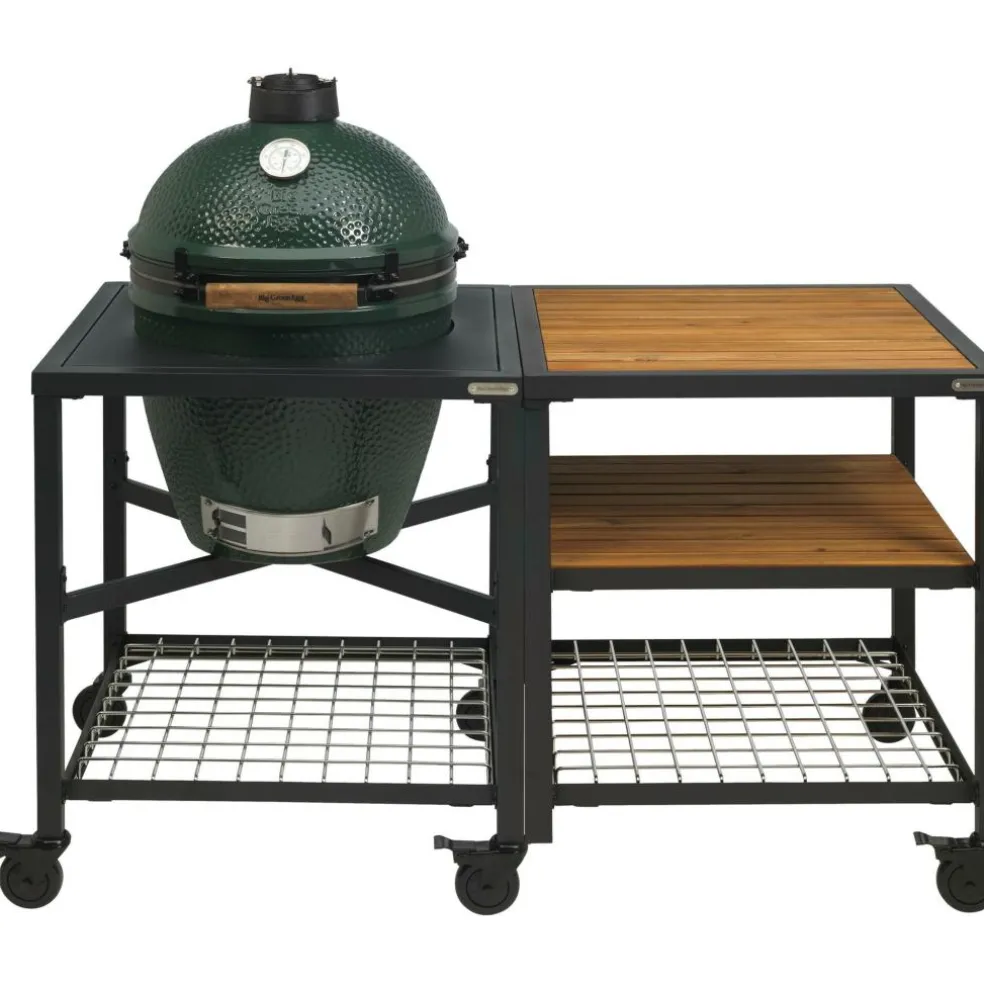 Big Green Egg Medium houtskoolbarbecue met frame en uitbreidingsframe wood wood grid