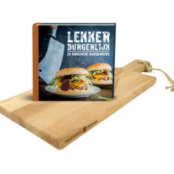 Bowls and Dishes  Puur hout serveerplank 38 cm + Lekker Burgerlijk  receptenboek
