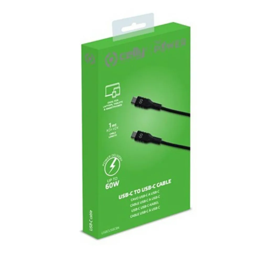 Celly USB C - USB C Power Delivery oplaadkabel zwart