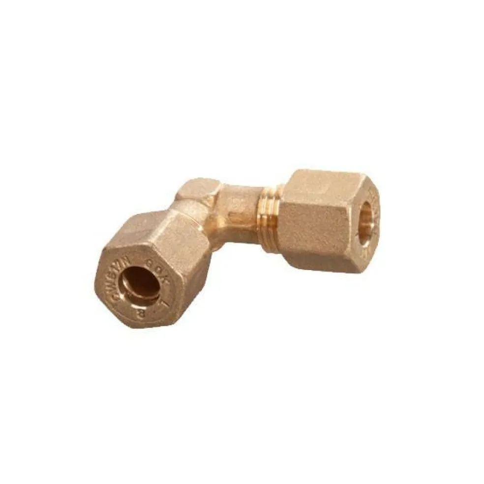 DWS haakse knelkoppeling 8 mm messing