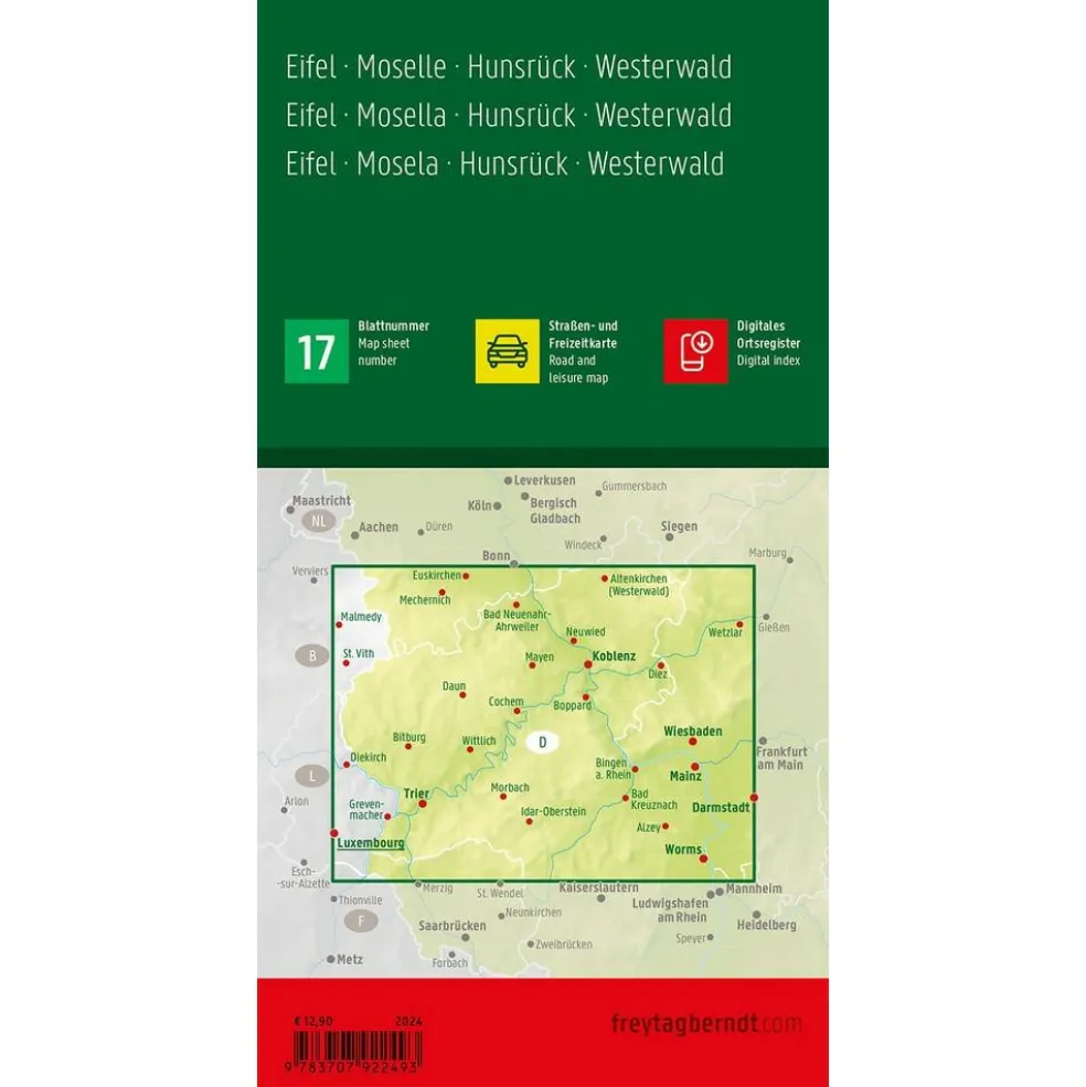 Freytag & Berndt Eifel Moezel Hunsrück Westerwald vrijetijds- en wegenkaart