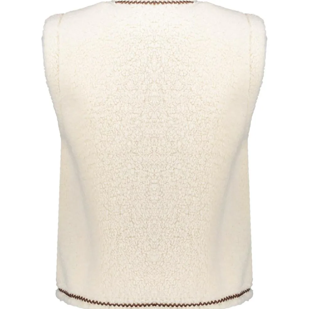 Geisha Teddy Embroidery vest dames off white tape dark brown zigzag