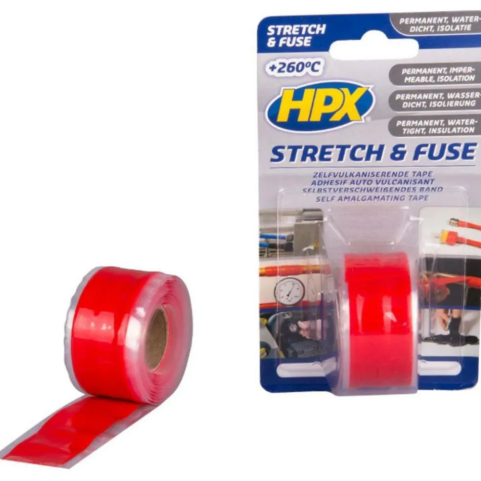 HPX Stretch & Fuse vulkaniserende tape rood 25 mm x 3 meter